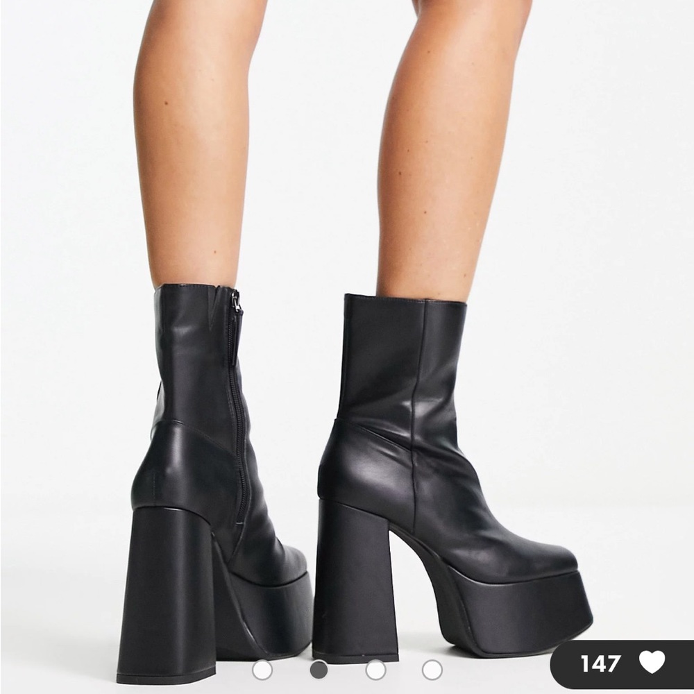 Bershka Black Platform Block Heel Ankle Boots